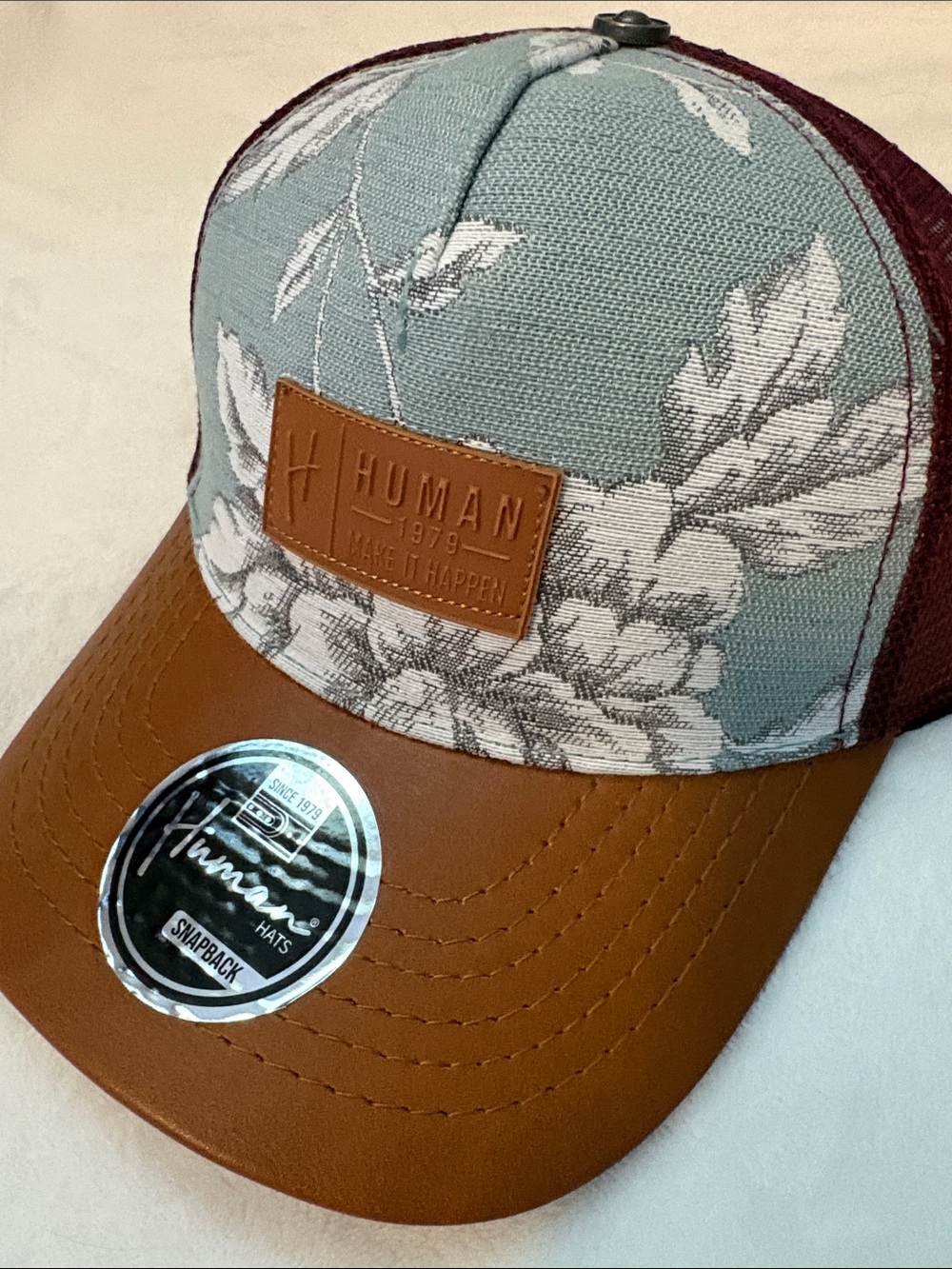 HUMAN HATS 1979 Floral Trucker Hat in Teal & Brown